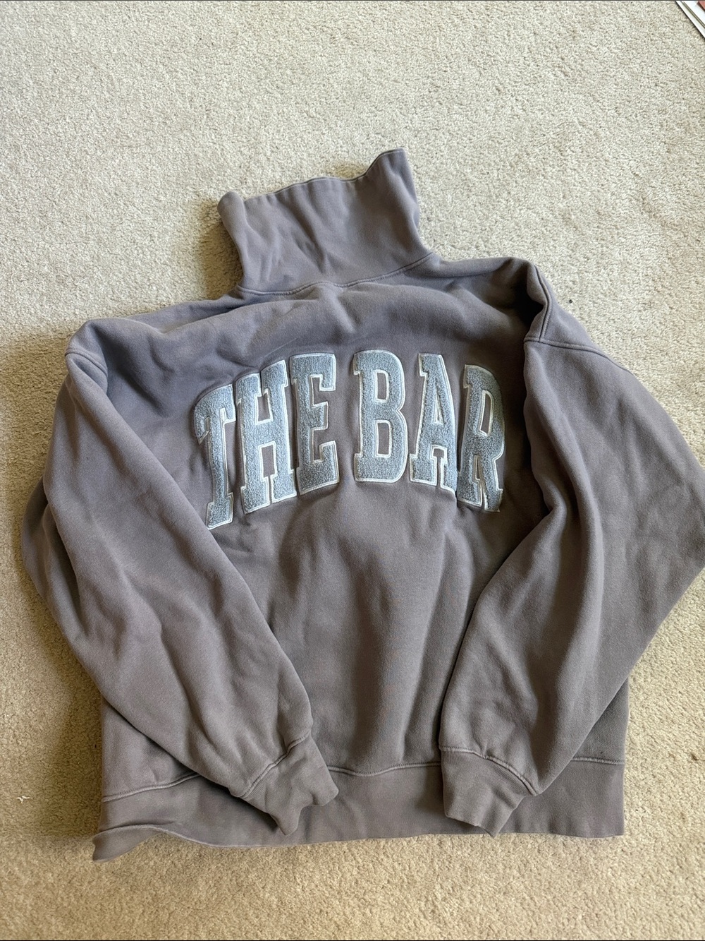 The Bar Taupe/Gray Turtleneck Sweatshirt with Applique Logo